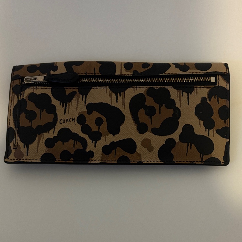 Coach Leopard-Print Continental Wallet in Tan and Black - Picture 6 of 11